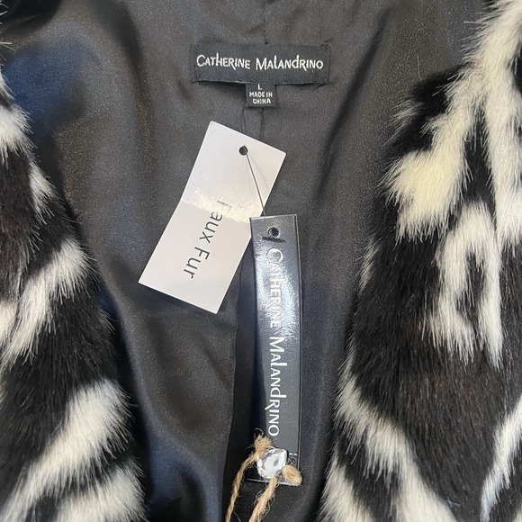 NWT Catherine Malandrino Faux Fur Zebra Coat Size Large Femme Luxury Glam Jacket - Picture 4 of 10